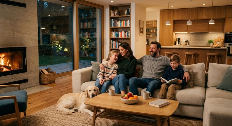 famille en sécurité dans une maison moderne